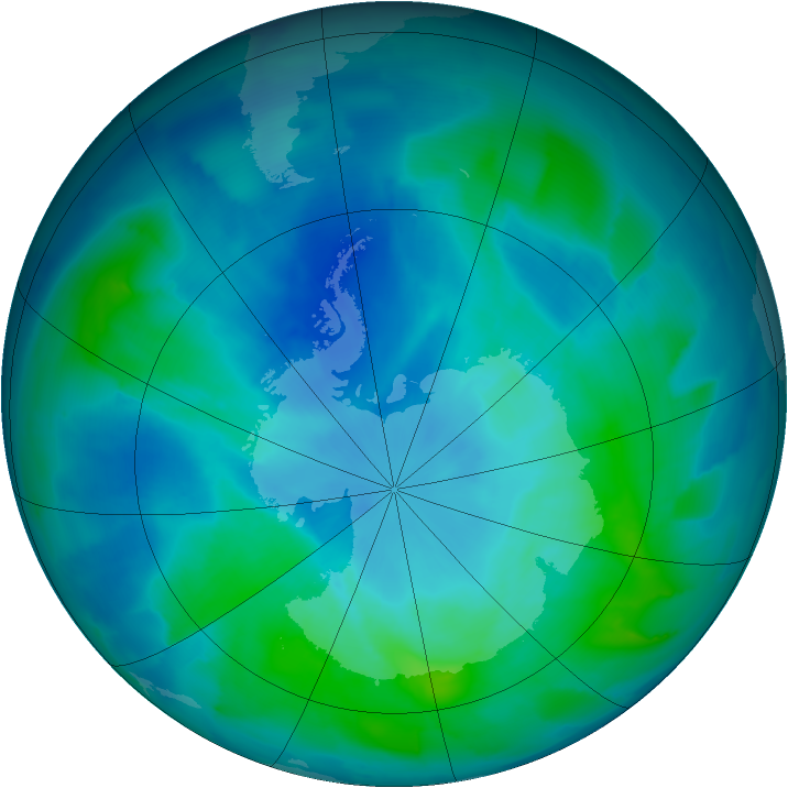 Antarctic ozone map for 12 March 2012
